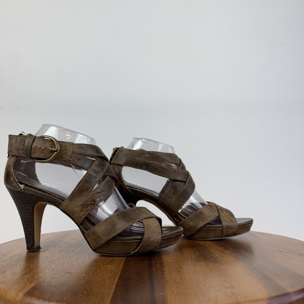 Womens Indigo By Clarks Brown Leather Strappy Platform Heeled Sandals Size 8 M